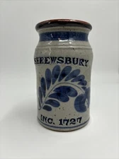 Vintage signed salt glaze crock Shrewsbury cobalt blue and grey