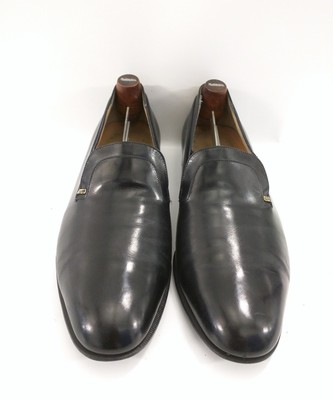 Salvatore Ferragamo Black Leather Slip On Gold Emblem 