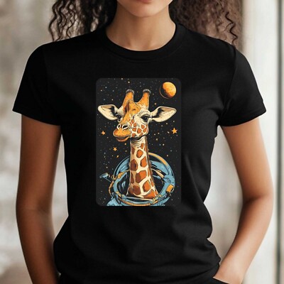 Frauen T-Shirt Giraffe als Astronaut Motiv Baumwolle Größe S bis 3XL
