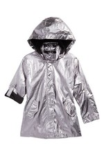 Jou Jou Girls Fashion Silver Rain Jacket w Zip Off Hood NWT L