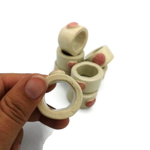 8Pc Extra Large Ceramic Tube Beads, Handmade Macrame Beads With Decorative Heart - Picture 7 of 9