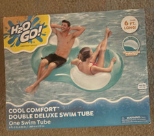 H2O Go Double Ring Lounge Float, Double Deluxe Swim Tube 6' Long w/ Headrest
