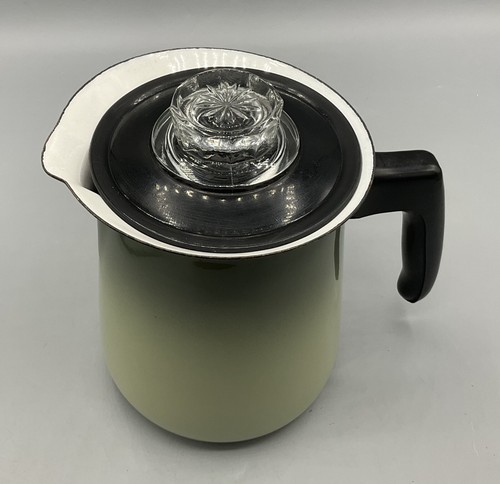 Vintage Avocado Green Fade Percolator Metal Coffee Pot Complete Between 4-6 Cups - Picture 12 of 20
