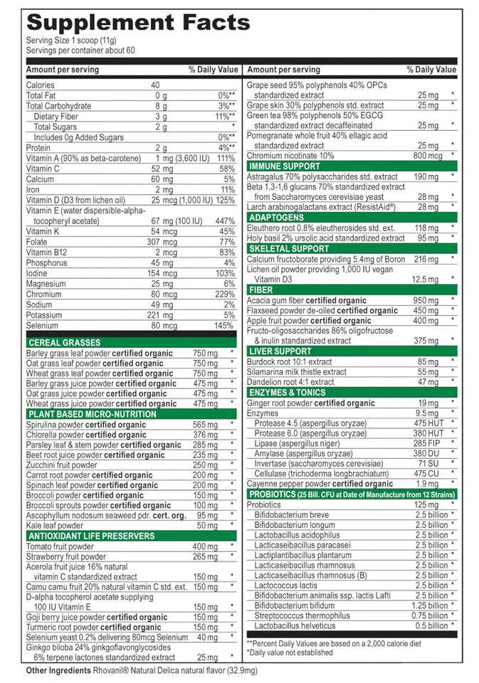 Vibrant Health Green Vibrance Superfood + 益生菌 21.0 版 (660g) 23.28 盎司 — 第 2/3 张图片