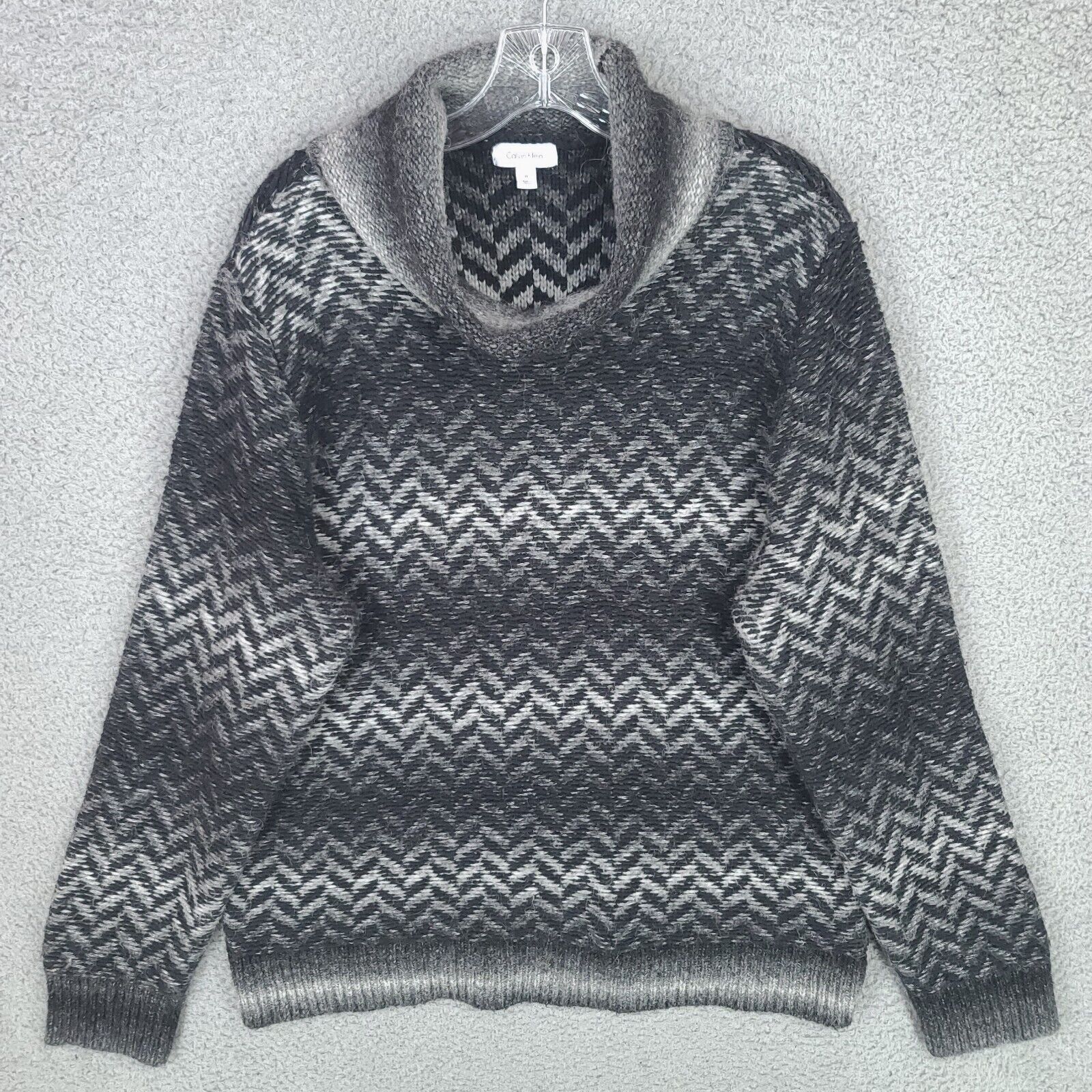 Calvin Klein Sweater Womens Xl Gray Black Striped… - image 1