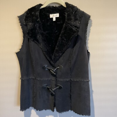Conrad C Collection Black Faux Fur Faux Suede Toggle Close Vest Size 14