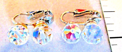 AS IS Vintage 60's Crystal AURORA BOREALIS 1/2'' Silver Tone Metal CLIP Earrings