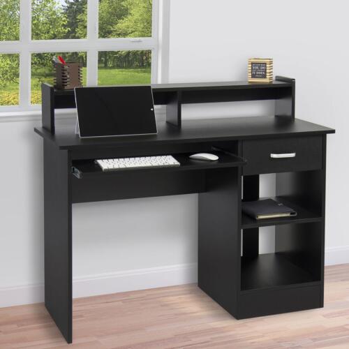 Black Computer Desk Home Office Workstation Laptop Table Drawer & Keyboard Tray