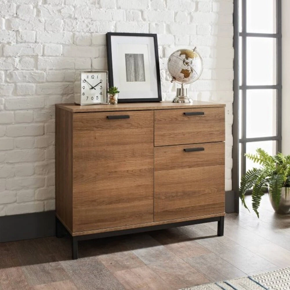 Elegant Walnut Effect Finish Tromso Sideboard With a Black Metal Base Handle
