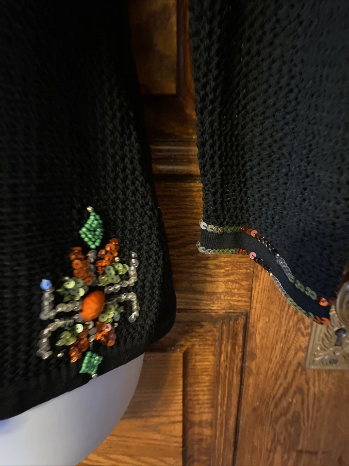 Suéter Cárdigan Vintage Años 90 Y2K Berek 2 Negro Suroeste Azteca Tribal Cuentas, L Foto 4 de 4