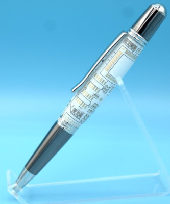 Sierra Ballpoint Pen in Platinum and Black Titanium with White Printed Circuit