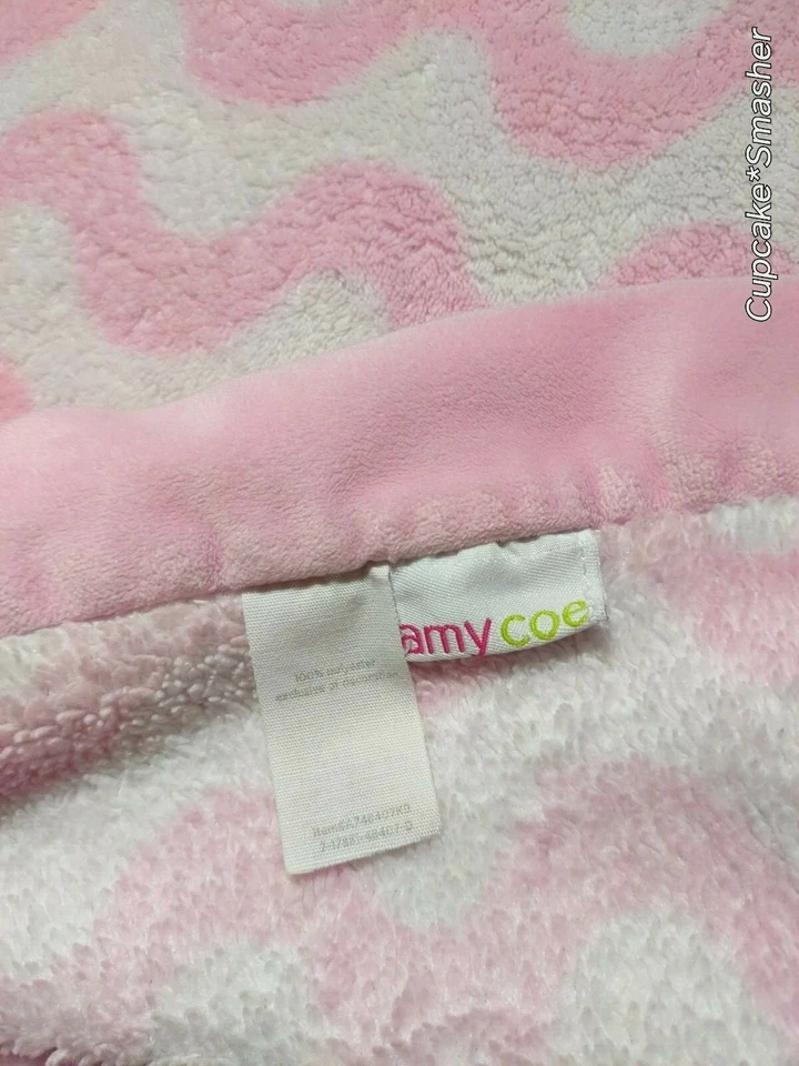 Amy Coe Pink White Butterfly Blanket Fleece Squiggle Lines Baby Girl Chevron - Image 3 of 3