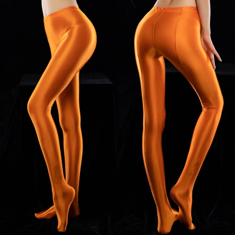 Pantimedias brillantes al óleo color liso tiro medio para mujer danza sedosa yoga Foto 2 de 4