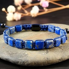 Natural Lapis Lazuli  Black Onyx Men's Square Beads Healing Protection Bracelet