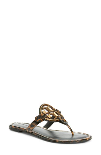 NIB Tory Burch Women's Miller Metal Leather Thong Sandals BARBADOS LEOPARD   | eBay