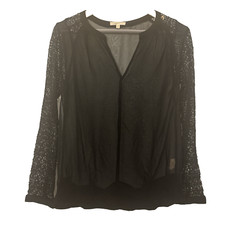 Black lace blouse with sheer sleeves