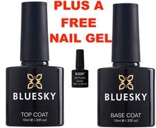 BLUESKY TOP AND BASE COAT NAIL GEL POLISH 10ml UV LED SOAK OFF+1 FREE RANDOM GEL