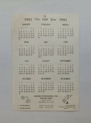 1993 Empire Publishing The Big Reel Newspaper Calendar