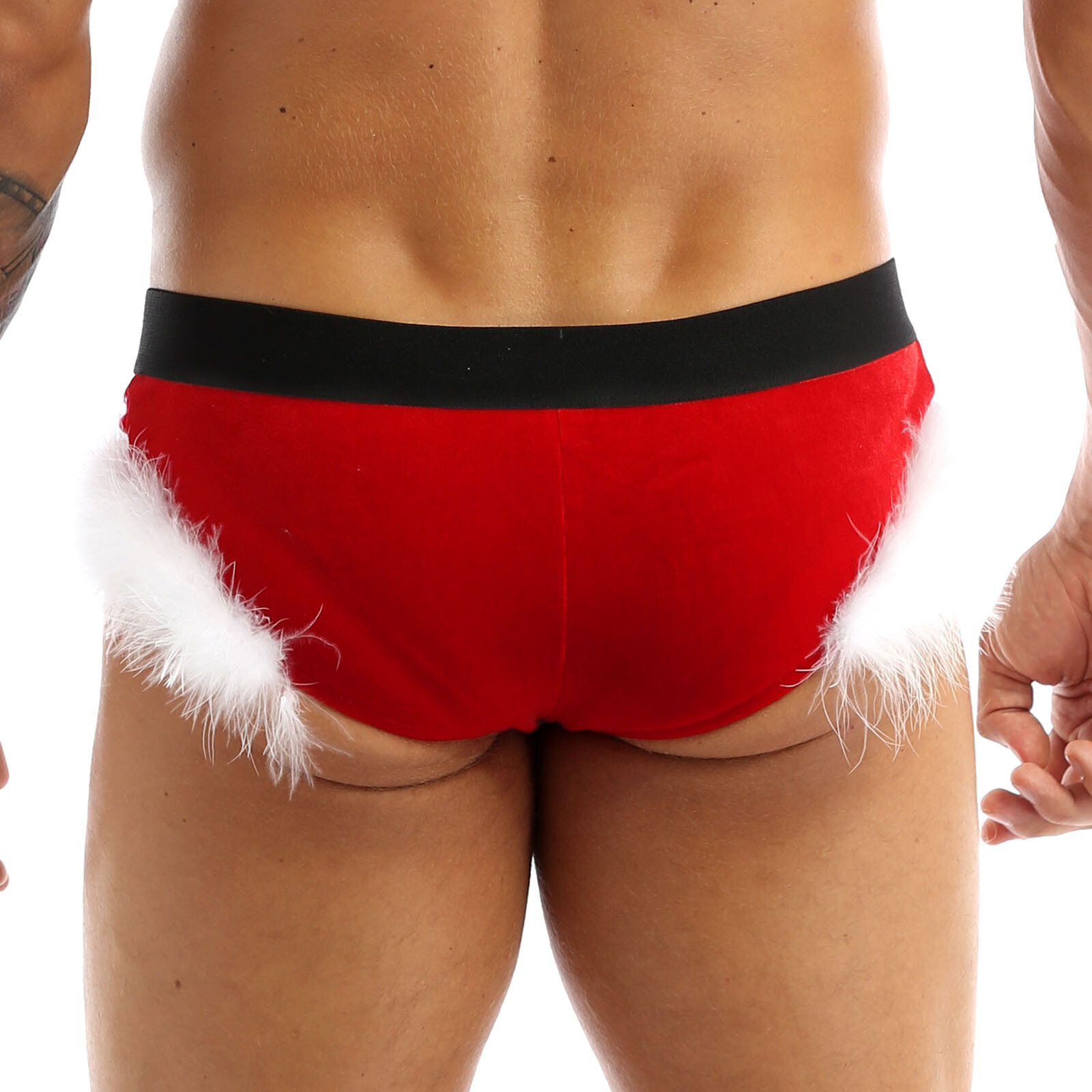 Mens Soft Sexy Christmas Thong Briefs Velvet Lingerie Underwear Trunk
