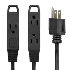 10 Feet Extension Cord/Wire 3 Prong Grounded 3 outlets Heavy Duty Black