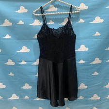 Vintage 90s Black Lace Satin Chemise Slip Dress