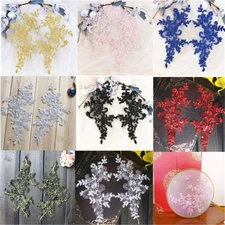 1 Pair DIY Bridal Embroidery Applique Wedding Lace Floral Decoration Motif Trim