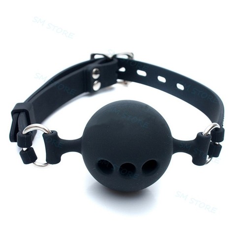 Full Silicone Breathable Wiffle Mouth Gag Adjustable Lockable Belt Black Fantasy - Photo 8 sur 9