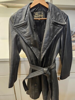 VTG Montgomery Ward Womens Black Leather Coat-Tag Size 17/18-Runs Small