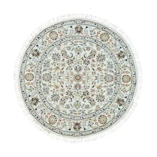 3'9"x3'9" White Nain Design 250 KPSI 100% Wool Hand Knotted Round Rug G90037
