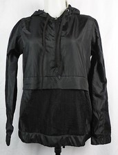 NEW NWT Daisy Fuentes Black Poly Hooded Mesh Trim Pullover Windbreaker Jacket L