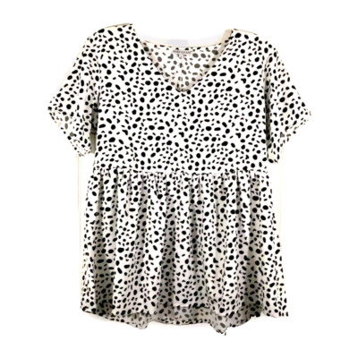 NWT Mary Square Womens Small Top Black White Pullover V Neck Blouse