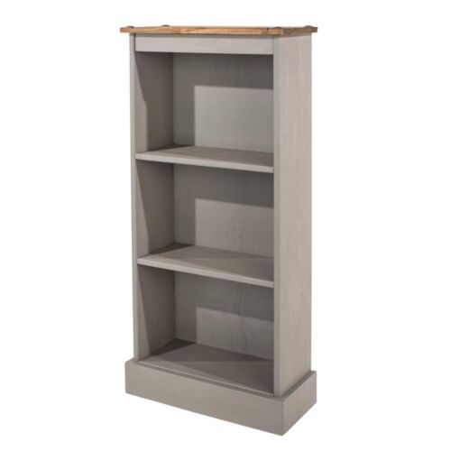 3 Tier Grey Solid Waxed Pine Wood Bookcase Low Display Shelf Storage Furniture - Imagen 1 de 3