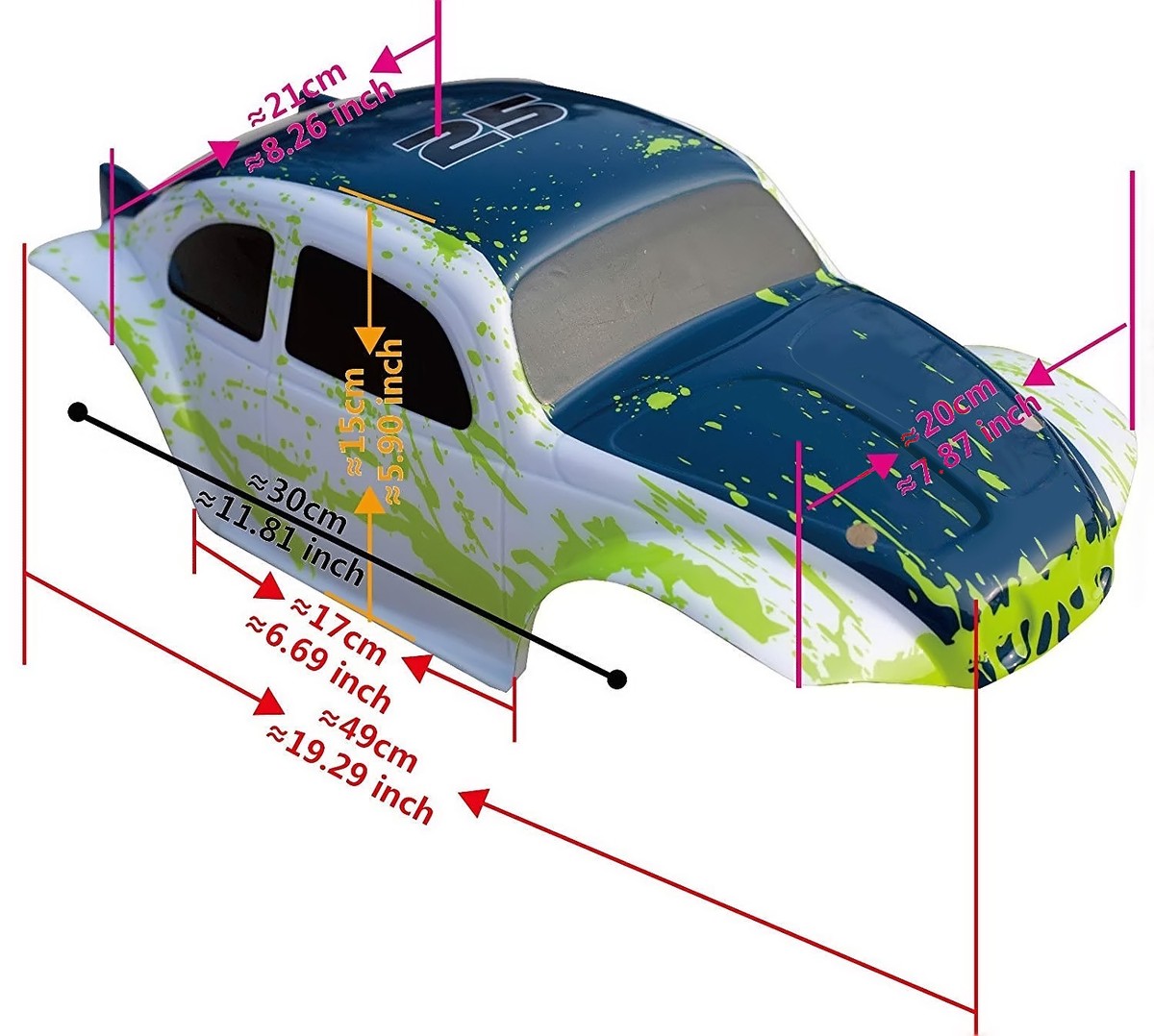 Custom Bug Body Muddy Green/WB for 1/8 RC Truck VW Baja Buggy