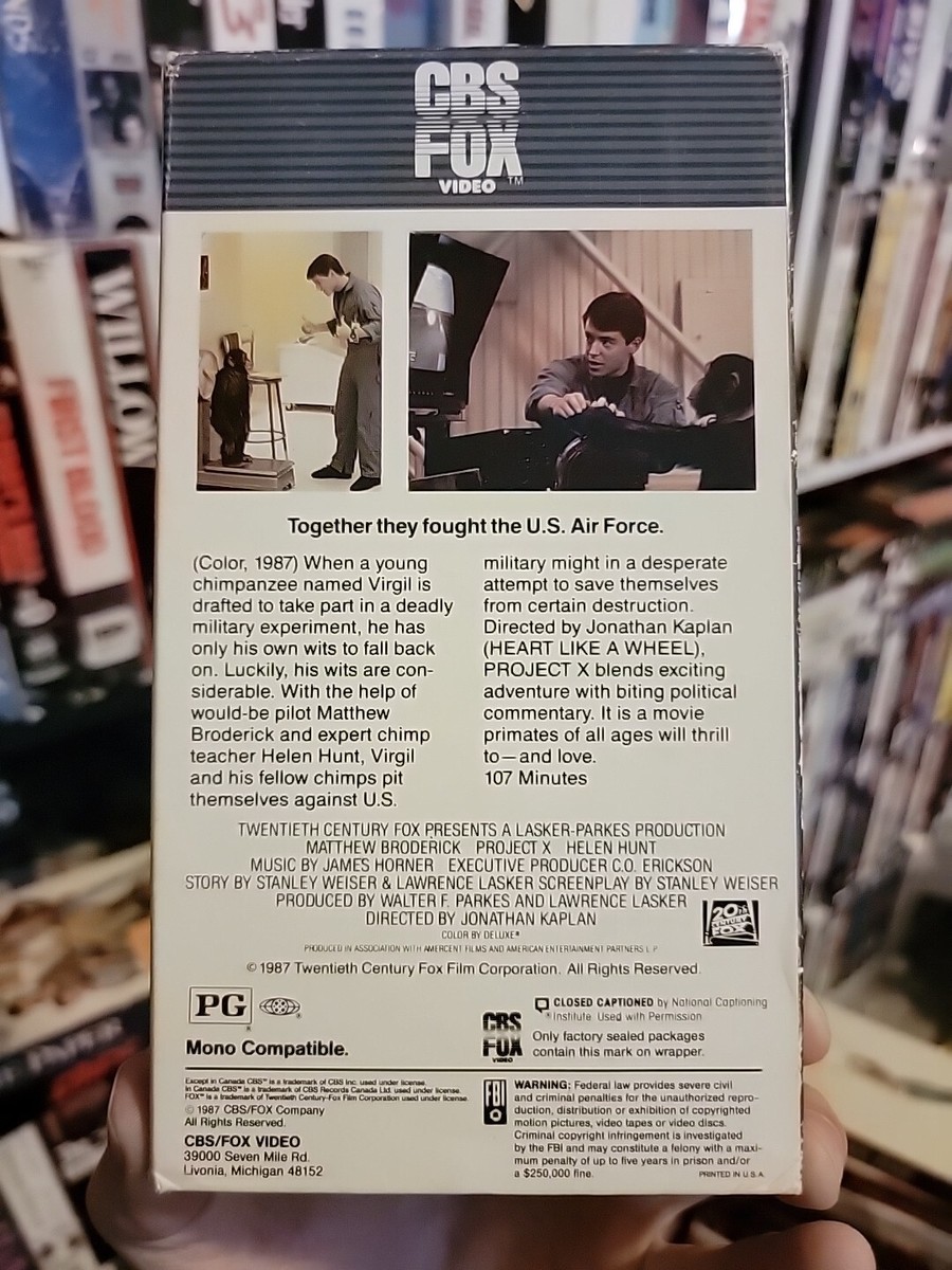 Project X 1987 VHS Rare Hard To Find Original Release Version | eBay