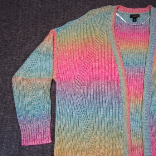 Torrid Long Cardigan Womens 2X Rainbow Ombre Open Front Duster Colorful Festival - Picture 6 of 11