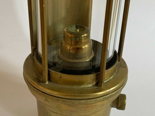 Alte Grubenlampe / Grubenwehrlampe für Kerzenbrand, Messing - Bild 4 von 12