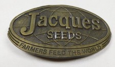 Vintage 1977 JACQUES Seeds Farmers Feed The World Brass Tone Belt Buckle MCM AG