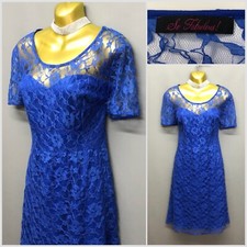 So Fabulous Blue Laced Sheer Occasion Dress UK 16 EUR 44