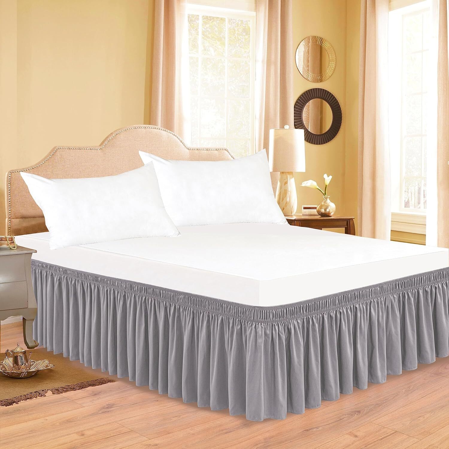 Biscaynebay Wrap Around Bed Skirts for Queen Size Beds Long Drop