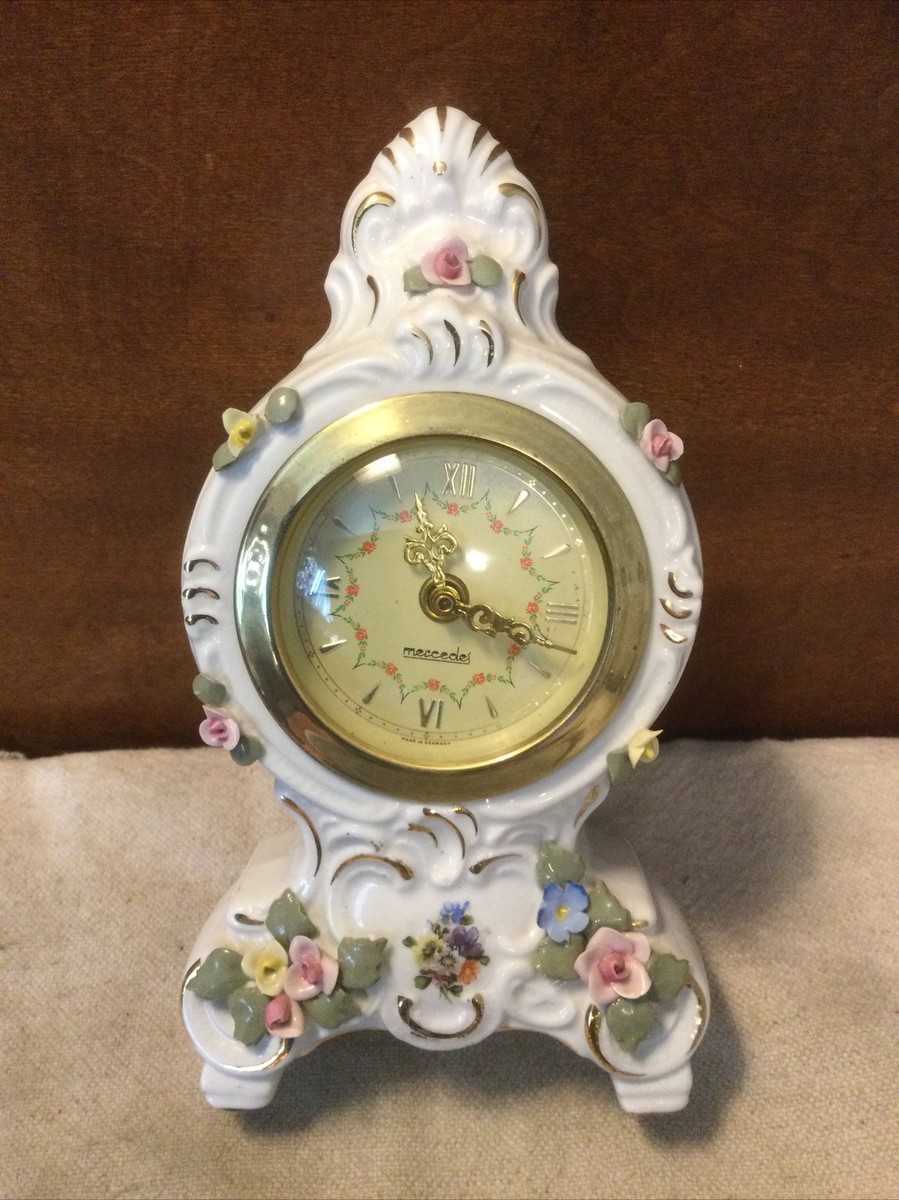 Vintage Dresden Mercedes Wind Up Miniature Porcelain Mantle Clock