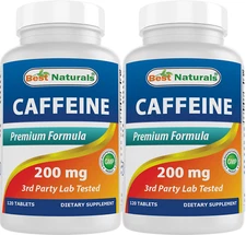 2 Pack Best Naturals Caffeine 200 mg 120 Tabs