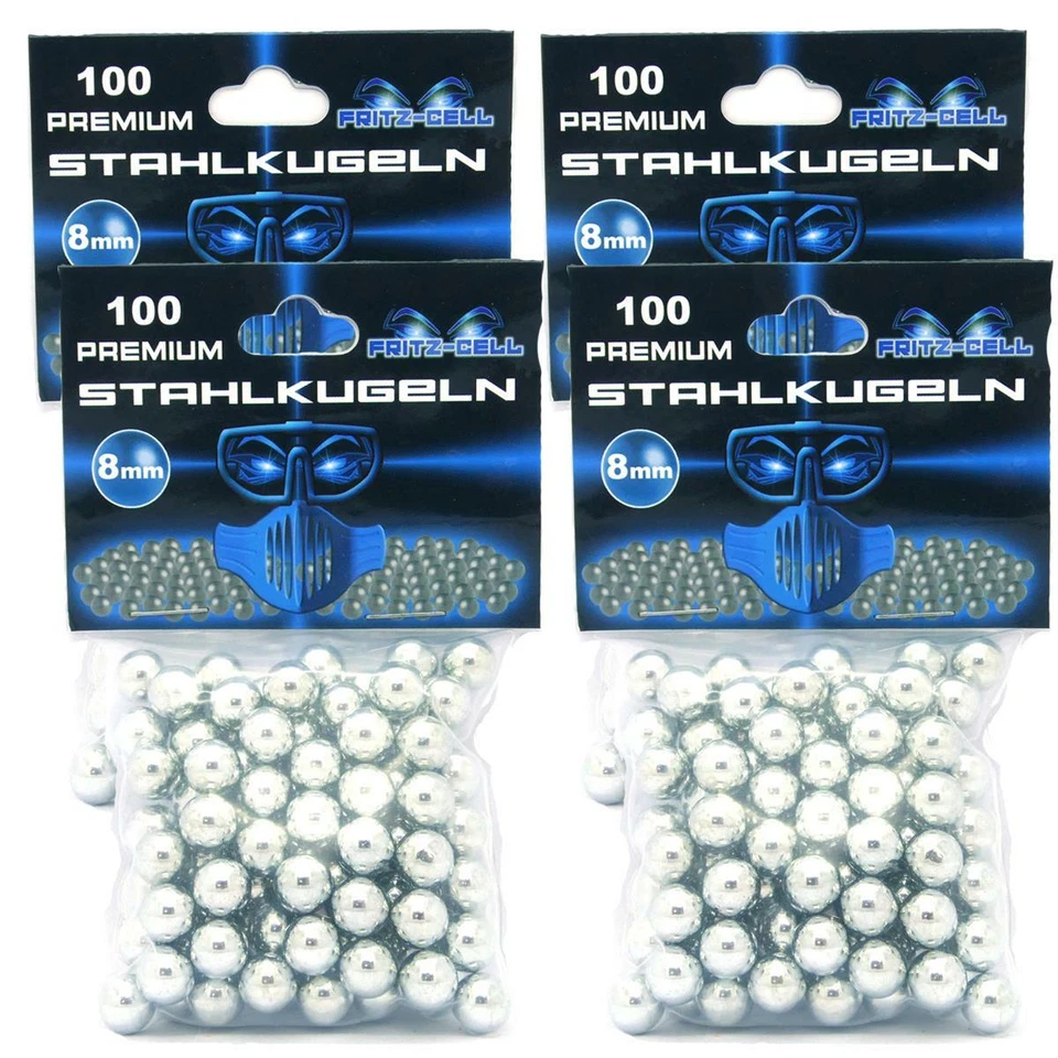 4 x Fritz-Cell 100 Stahlkugeln 8,0 mm BBs zinkbeschichtet, Rundkugeln