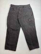Vintage Y2K FUBU Black Denim Cargo Pants Mens 40x34 Baggy Loose Carpenter Jeans