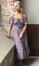 New Tory Burch Wildflower Off Shoulder Smocked Floral Boho Midi Dress S/P $498