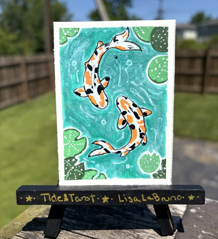 Dancing Koi – Original ACEO Watercolor & Acrylic Painting by Lisa LaBruno