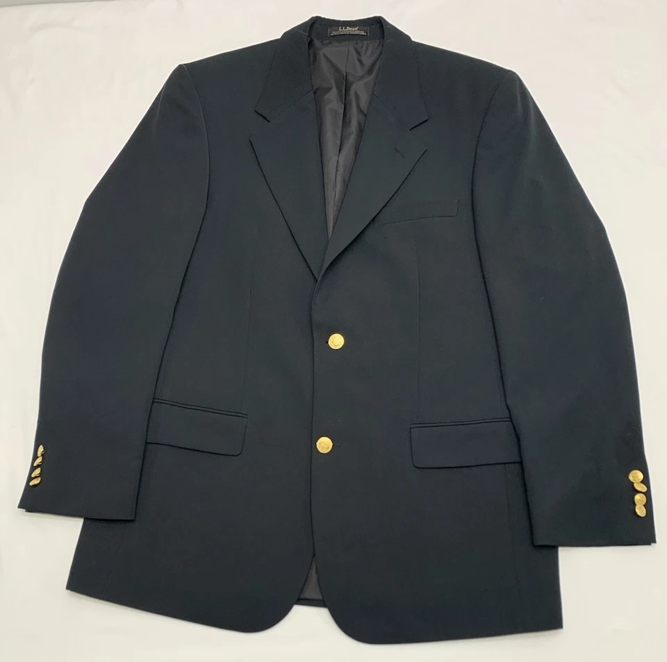 VTG LL Bean Black Micro Polyester Travel Yacht Varsity Blazer w/Gold Buttons 42L - Image 2 of 4