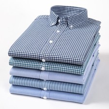 Men's Long Sleeve Durable Oxford Plaid/Stripes 100 Cotton Button Down Shirts