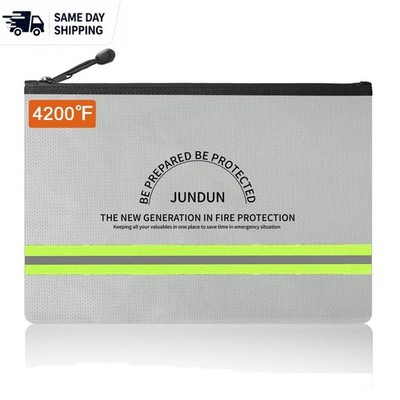Secure Silver Fireproof Money Bag with Zipper - 10.6''x6.7'' Waterproof Pouch