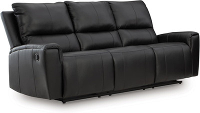 Contemporary Dual-Sided Leather Match Reclining Sofa in Black