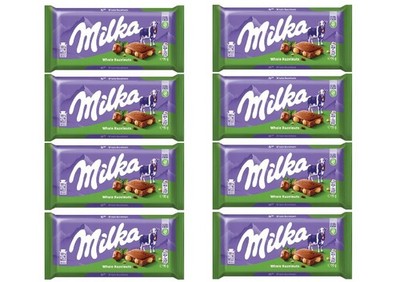8x Milka Alpine Milk Chocolate Bars with Whole Hazelnuts 95g